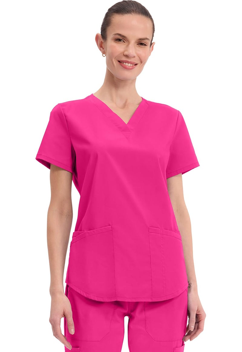 Cherokee Scrubs for Women Workwear Professionals V-Neck Top, Soft Stretch WW665, L, Electric Pink - Image 1